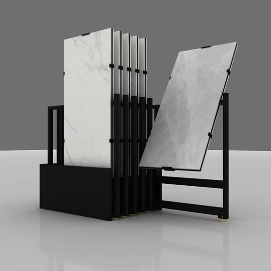Pull-out 360 degree rotating tile display rack